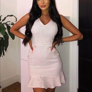 Boucle Check Pearl Button Trim Shift Dress
